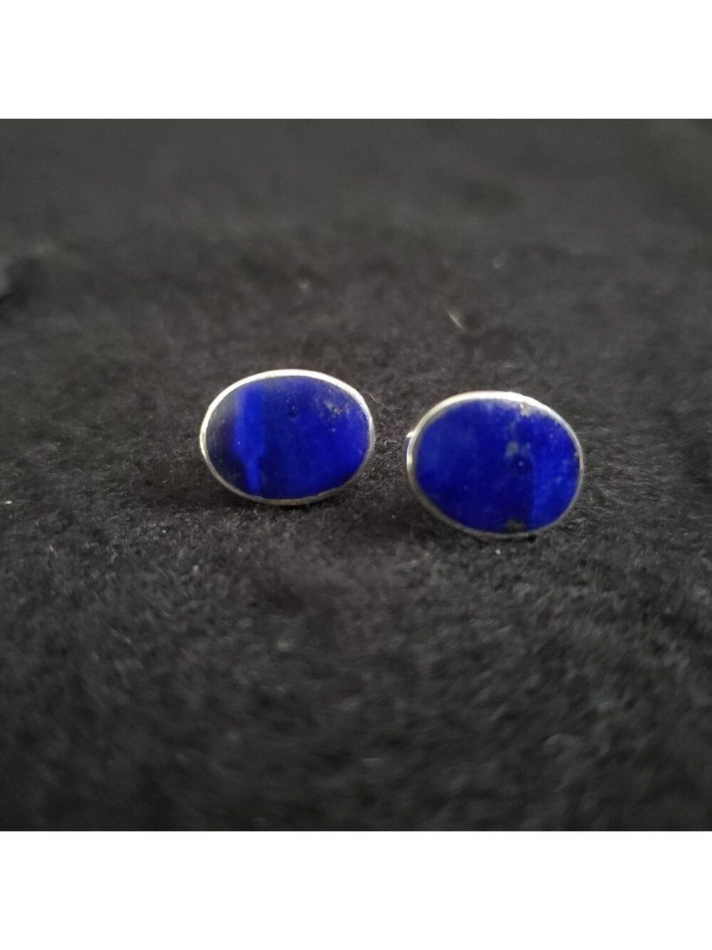 Vintage Sterling Silver Lapis Earrings Blue Stone Signed Boma .5"